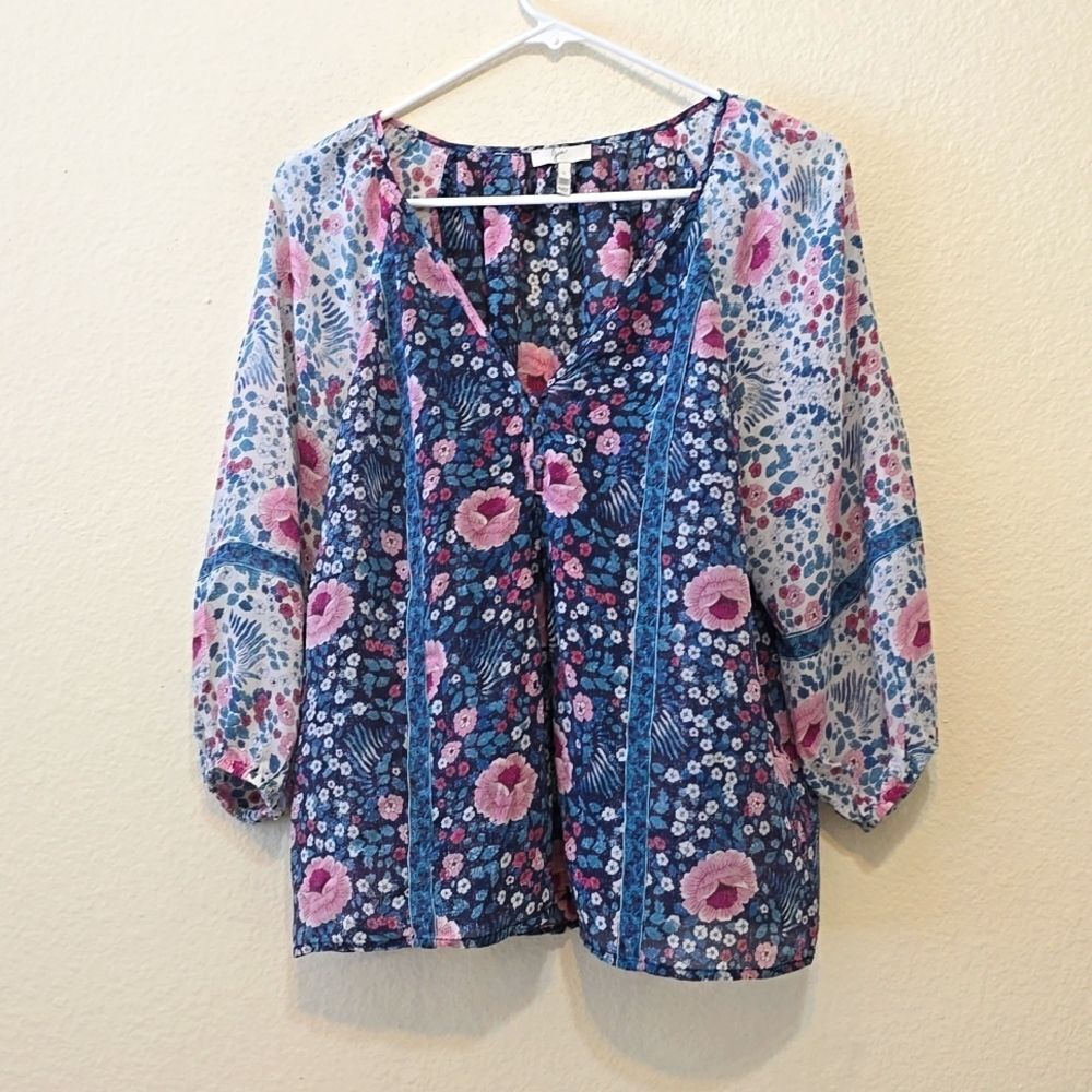 Joie Silk Sheer  Floral Boho Blouse‎ size small